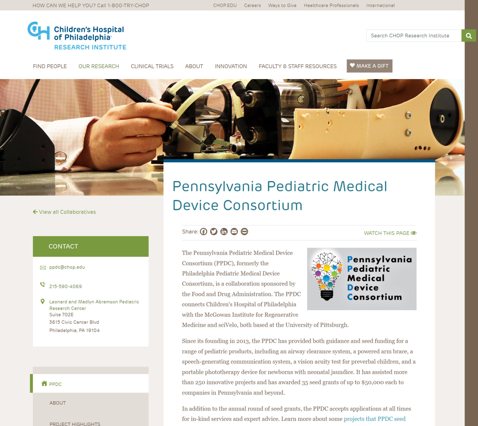 Philadelphia Pediatric Medical Device Consortium ppdc